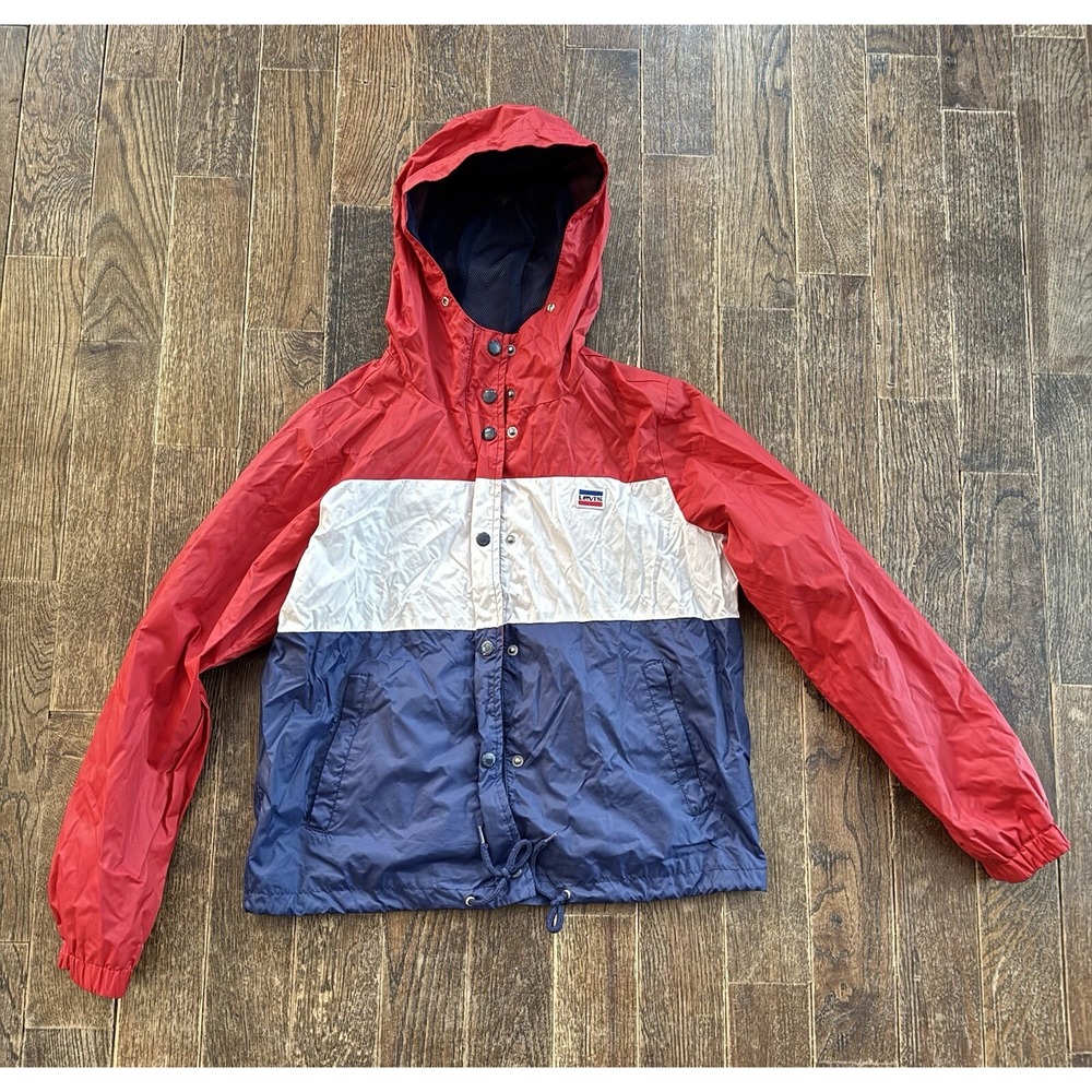 Levis Hooded Jacket Boys M‎ Red White Blue Full Zip Lightweight Windbreaker
